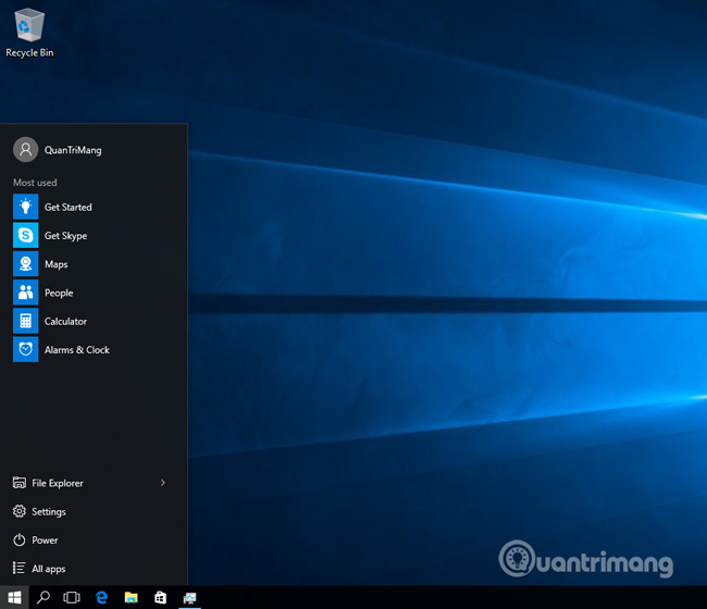 Menu Windows 10 sau khi thu gọn