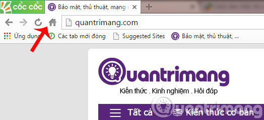 Vậy là khi bạn nhấn vào biểu tượng trang chủ trên trình duyệt sẽ mở ra trang Quản Trị Mạng