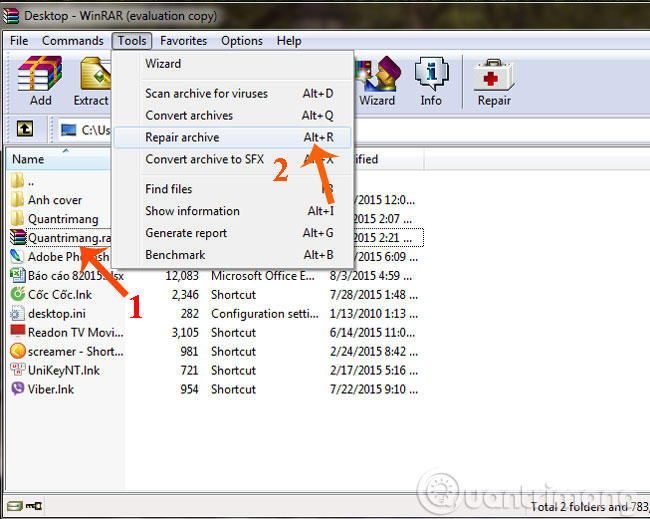Khắc phục file nén bị lỗi bằng WinRar như thế nào? Mở WinRAR lên, chọn vào file nén bị hỏng, sau đó vào Tool/Repair archive