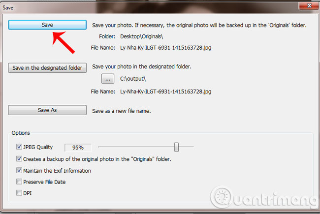 Làm ảnh đen trắng nghệ thuật với PhotoScape Giao diện cửa sổ Save của PhotoScape