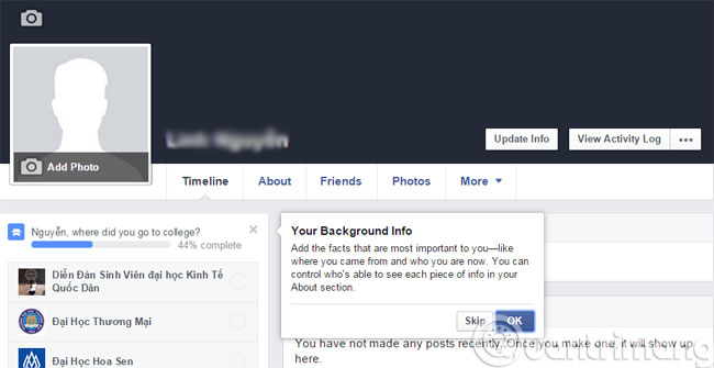 Giao diện trang cá nhân Facebook
