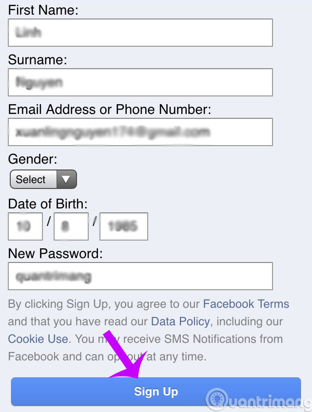 Điền đầy đủ thông tin cá nhân vào ô trống
