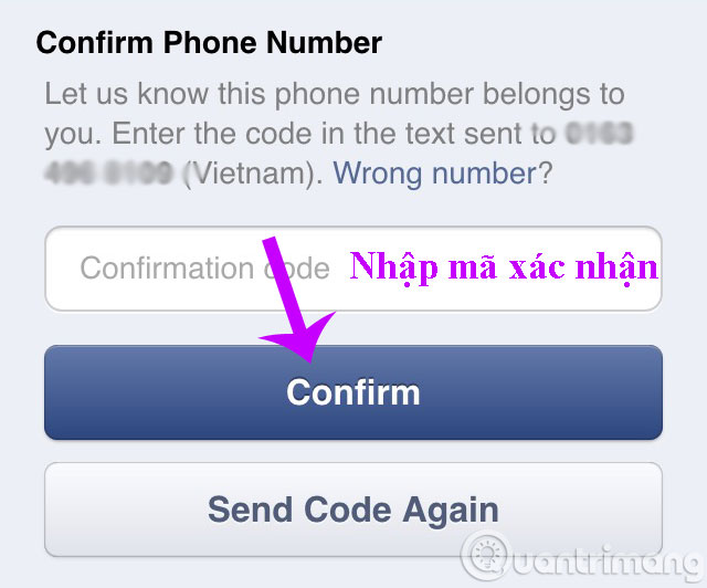 Xác nhận mã do Facebook gửi tới