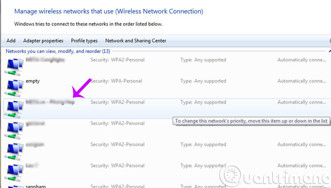 Xem mật khẩu Wifi trên Windows 7 như thế nào? Tại đây sẽ liệt kê tất cả các mạng Wifi bạn đã từng truy cập từ trước tới nay. Nếu muốn xem mật khẩu Wifi nào thì chỉ việc kích đúp chuột vào dòng đó