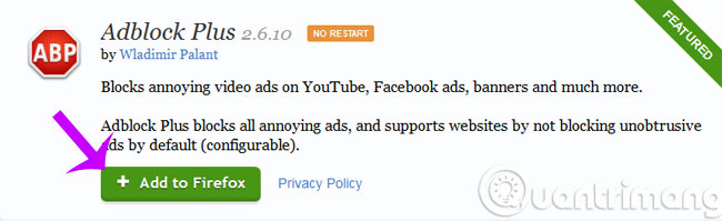 Tiện ích AdBlock trên cửa hàng Firefox
