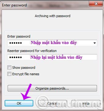 Nhập mật khẩu cho file nén Nhập mật khẩu cho file nén