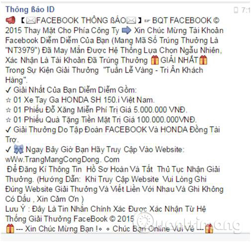 tin nhắn lừa đảo trên Facebook