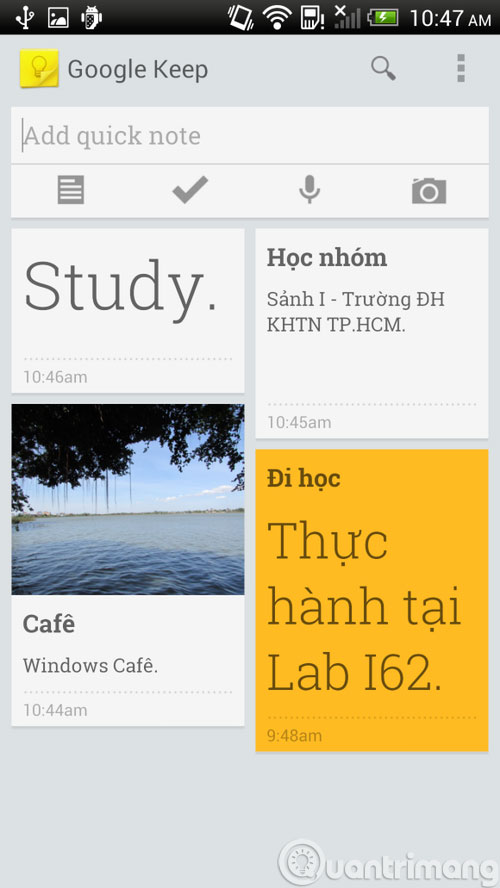 Giao diện Google Keep trên Android