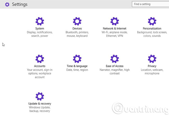 Cửa sổ Settings trong Windows 10