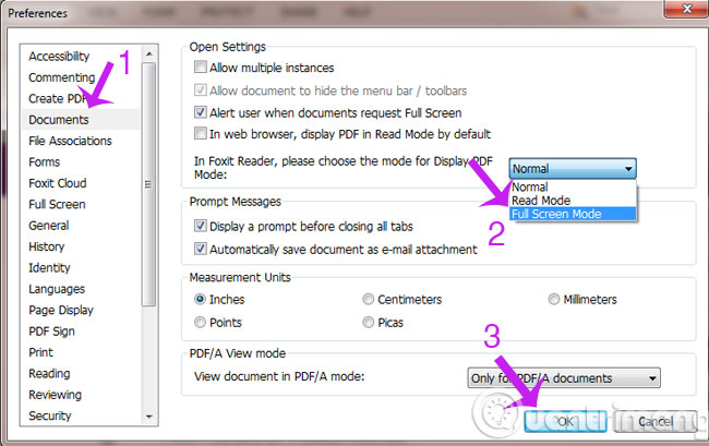 Chọn Full Screen mode