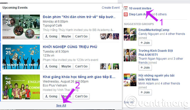 Chọn Event invites 