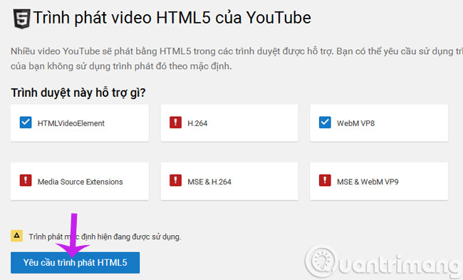 Click Yêu cầu trình phát HTML5