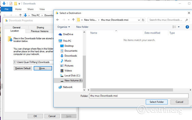 chọn thư mục mới