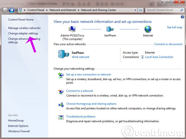 Chọn Change Adapter Settings Chọn Change Adapter Settings
