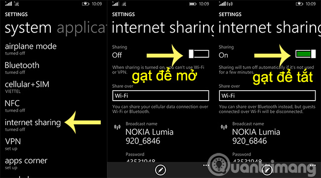 mở Internet Sharing