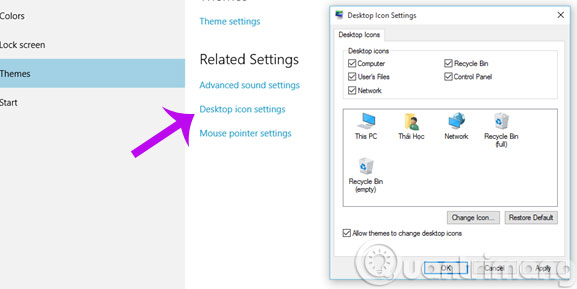 Nhấn Desktop icon settings
