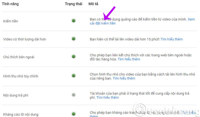 Xem cài đặt kiếm tiền