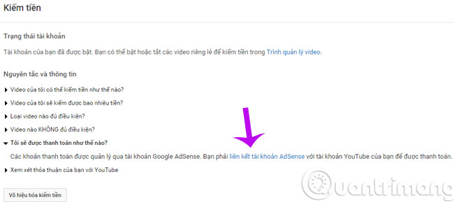 Liên kết tài khoản AdSense
