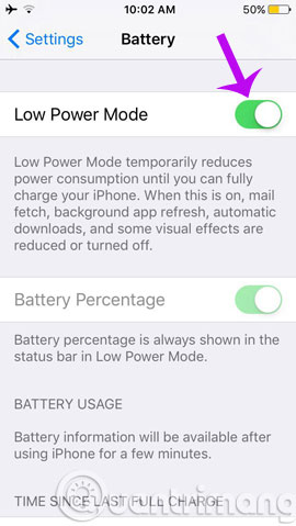 Bật chế độ tiết kiệm pin