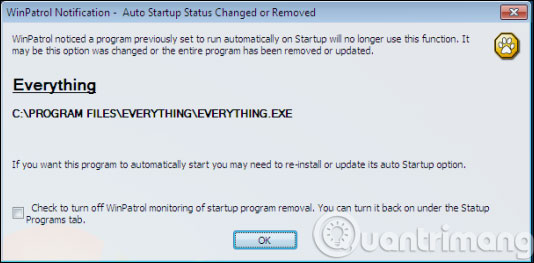 Thông báo khi 1 chương trình khởi động bị gỡ