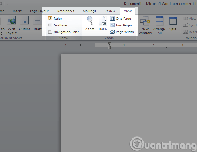 Vị trí của Ruler trên Word 2010