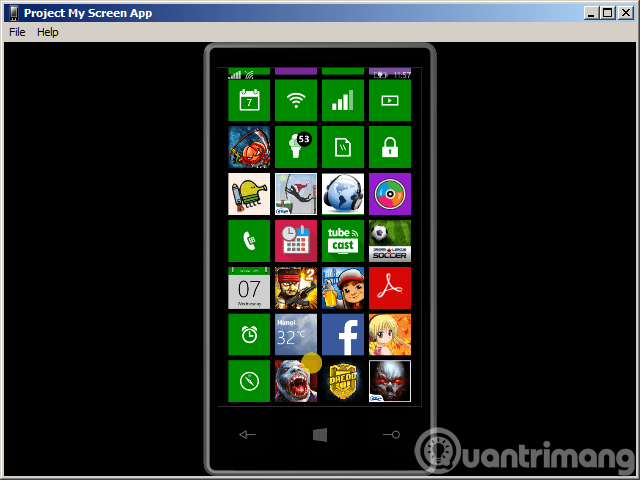 Màn hình chính của điện thoại khi hiển thị trên máy tính