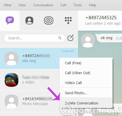 Nhấn Delete Conversation Nhấn Delete Conversation
