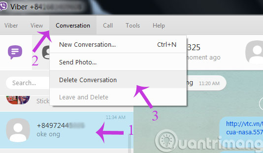 Nhấn Delete Conversation Nhấn Delete Conversation