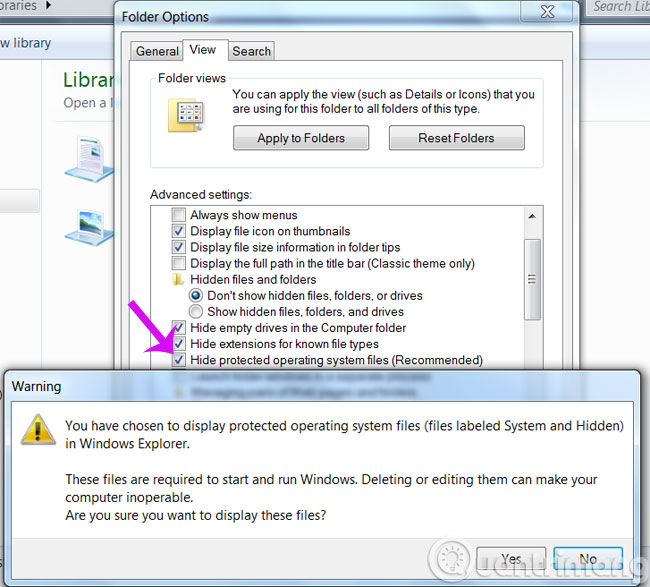 Bỏ tick ô Hide Protected operating system files Bỏ tick ô Hide Protected operating system files