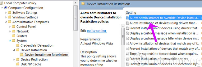 Click đúp vào Allow Administrators...
