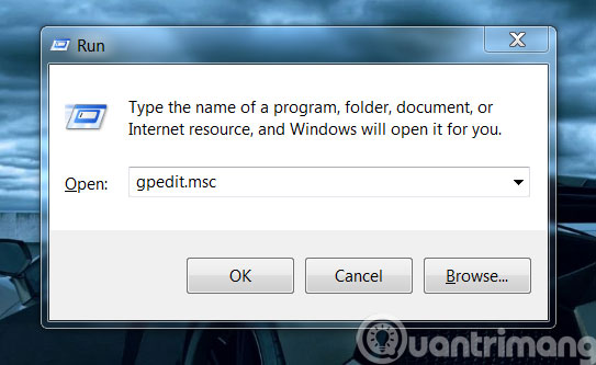 Mở hộp thoại Group Policy Editor