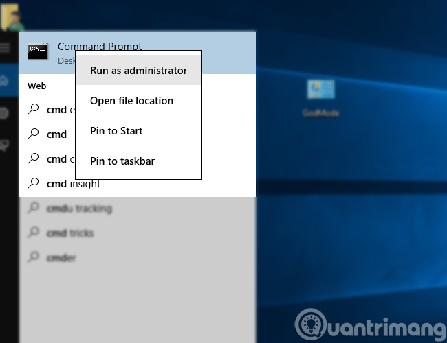 Mở Command dưới quyền Administrator Mở Run