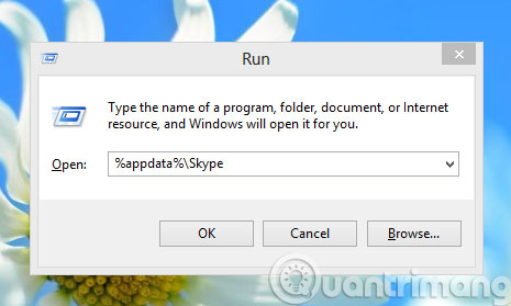 Nhập %appdata%\Skype vào Run