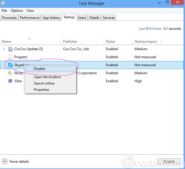 Nhấn chuột phải chọn Disable