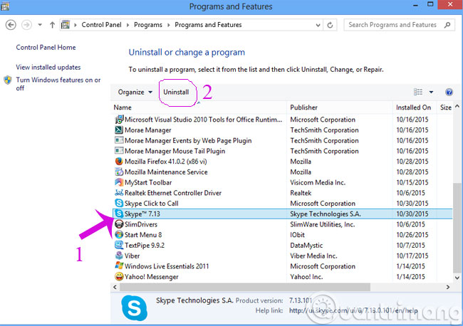 Gỡ ứng dụng Skype