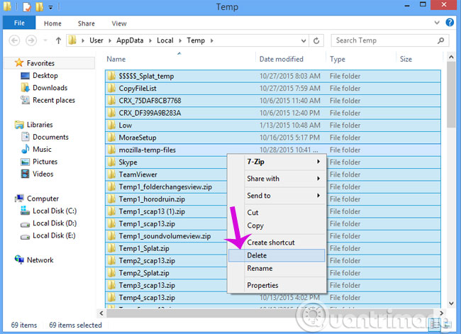 Xóa tất cả thư mục Temp