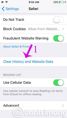 Cách xóa lịch sử duyệt web trên iOS9