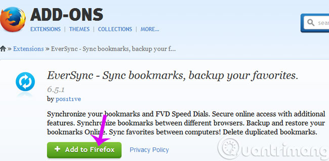 Cài tiện ích EverSync cho Firefox