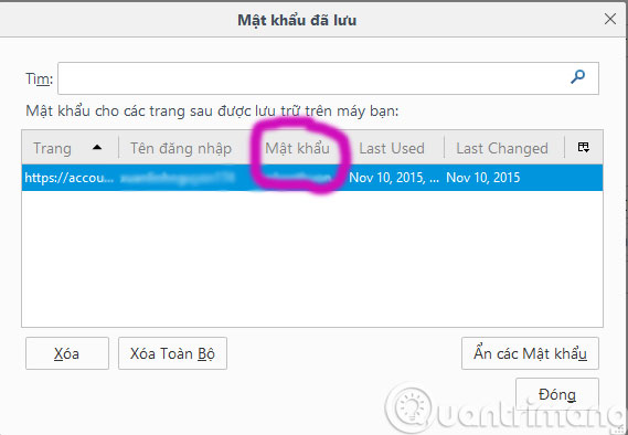 Xuất hiện thêm cột mật khẩu Xuất hiện thêm cột mật khẩu