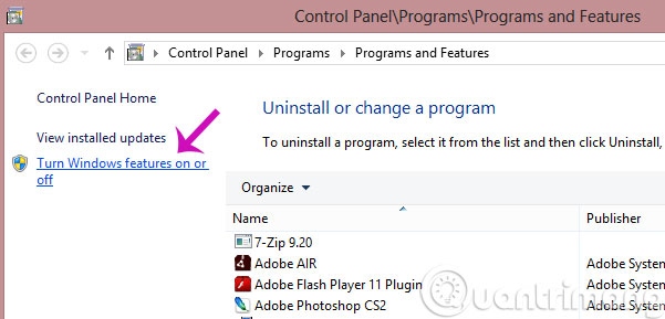 Turn Windows features on or off
