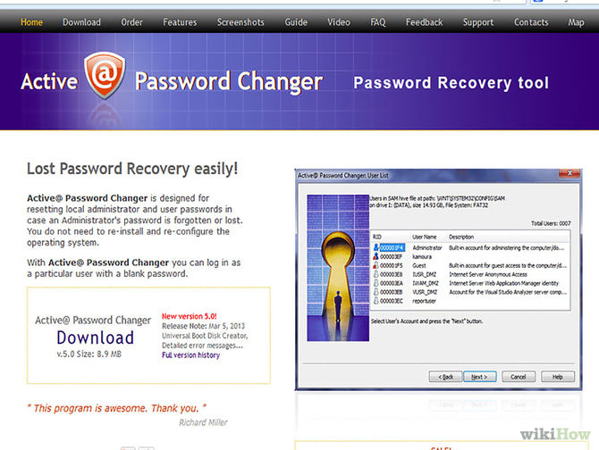  Lên mạng gõ và tìm phần mềm Password Changer về.