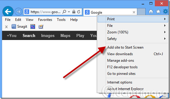 Pin trang web vào Start Screen
