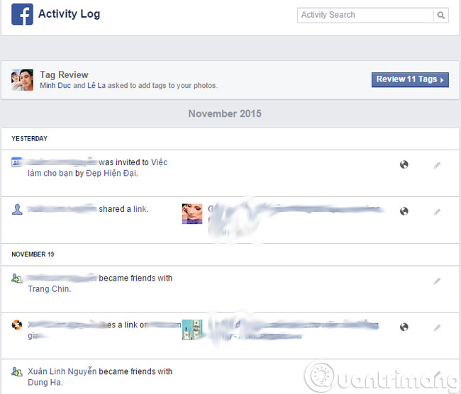 Xem lịch sử hoạt động