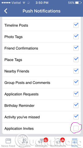 Tắt thông báo mời chơi game