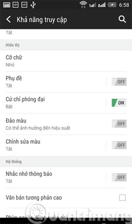 Kích hoạt Cử chỉ phóng đại