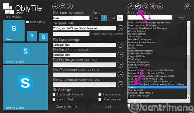 Tạo Tile cho ứng dụng cài sẵn