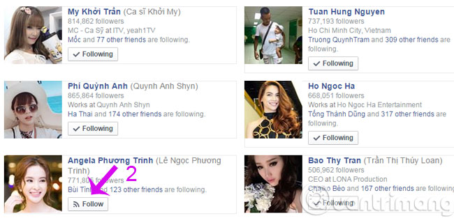 Bỏ Following 
