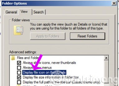 Tắt hiển thị Thumbnail