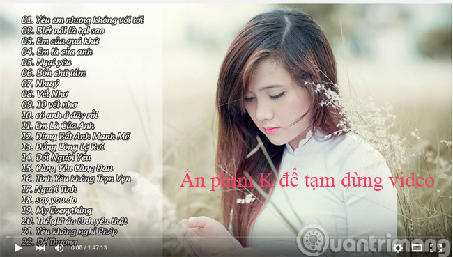 Phím tắt khi xem video YouTube