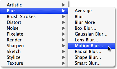 Vào Menu Filter (bộ lọc), chọn Blur, sau đó chọn tiếp Motion Blur. 